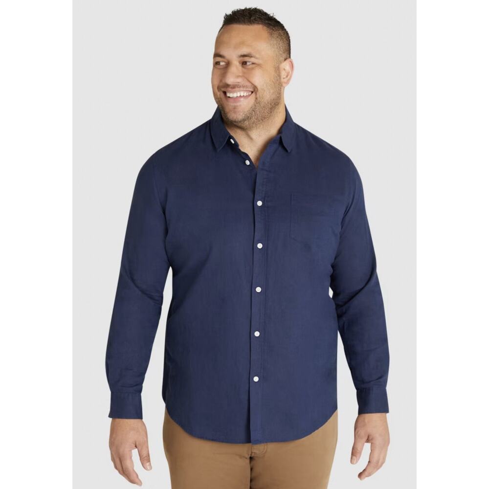 Johnny Bigg Button Up Long Sleeve Linen Blend 6X Navy Blue Shirt NWT Office